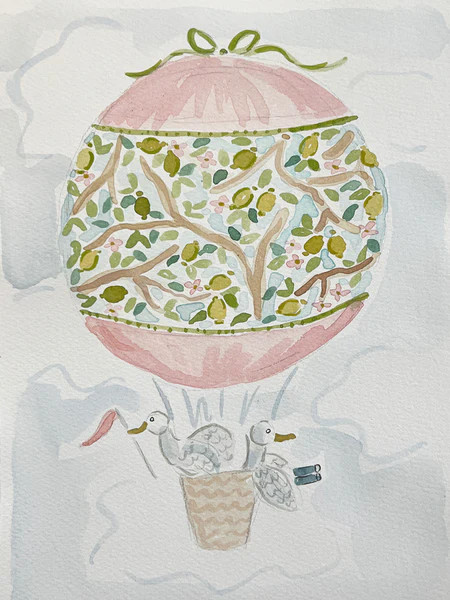 Hot Air Balloon Menagerie Ducks, Original 7x10 | Evelyn Henson