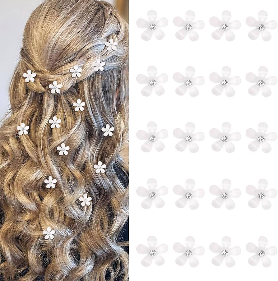 YISSION 20Pcs Mini White Rhinestone Flower Hair Clips, Decorative Wedding Bridal Hair Barrettes a... | Amazon (US)