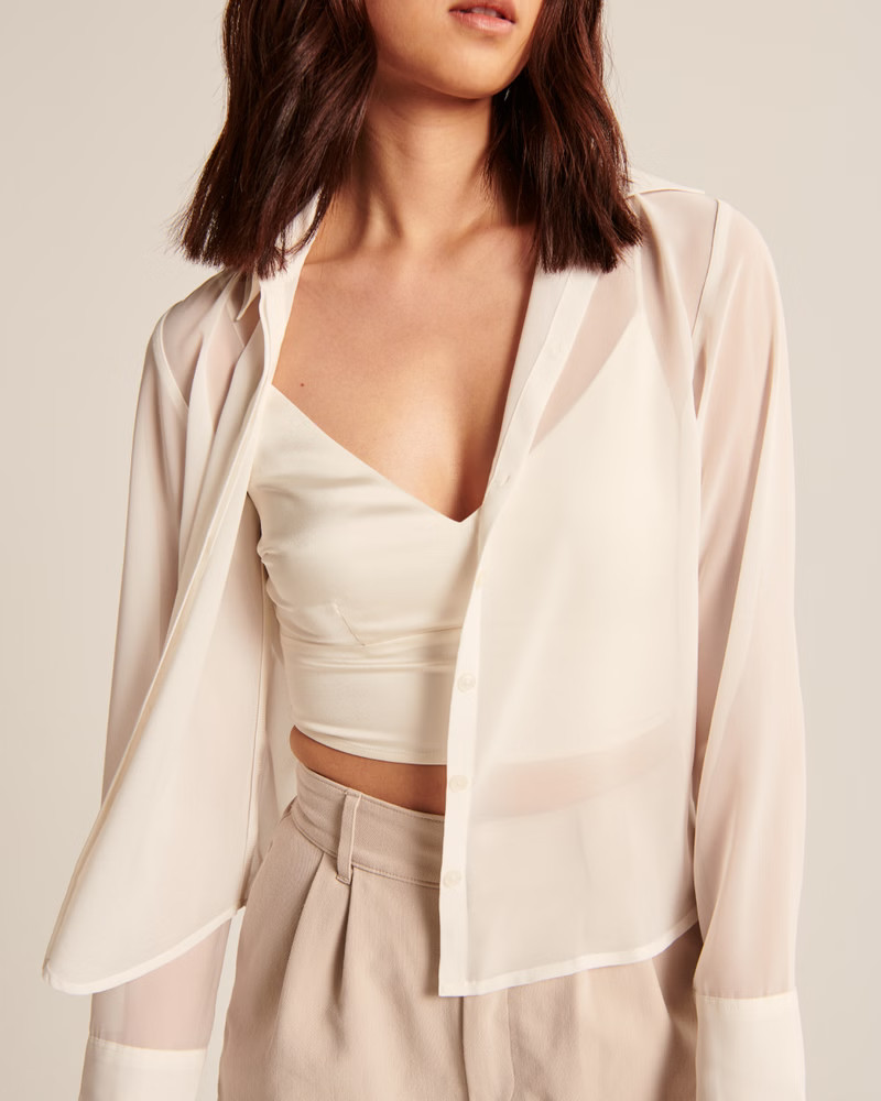 Women's Long-Sleeve Sheer Button-Up Shirt | Women's Fall Outfitting | Abercrombie.com | Abercrombie & Fitch (US)