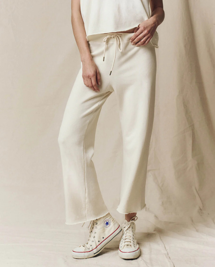 The Wide Leg Cropped Sweatpant. -- Washed White | THE GREAT.