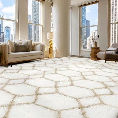 Large Rugs,Fluffy Bedroom Area Rug, Shag Geometric Soft Fuzzy Carpets, Non-Slip Plush Modern Rug For Office Home Decor Aesthetic.(White/Beige) | Wayfair North America