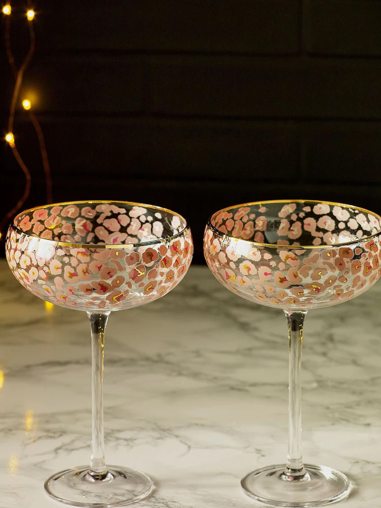 Buy Set of 2 Pink Leopard Print Coupe Glasses from Next USA | Next US