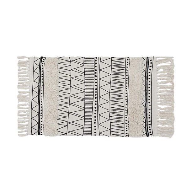 Fennco Styles Ivory Boho Tribal Textured Fringe Tassel Area Rug 2'x3' Small Rug | Walmart (US)