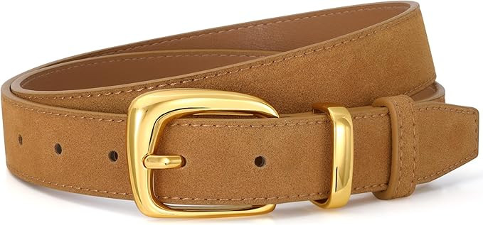 SANSTHS Women Suede Leather Belt for Dresses Jeans Fashion Retro Gold Buckle Ladies Waist Belts | Amazon (US)