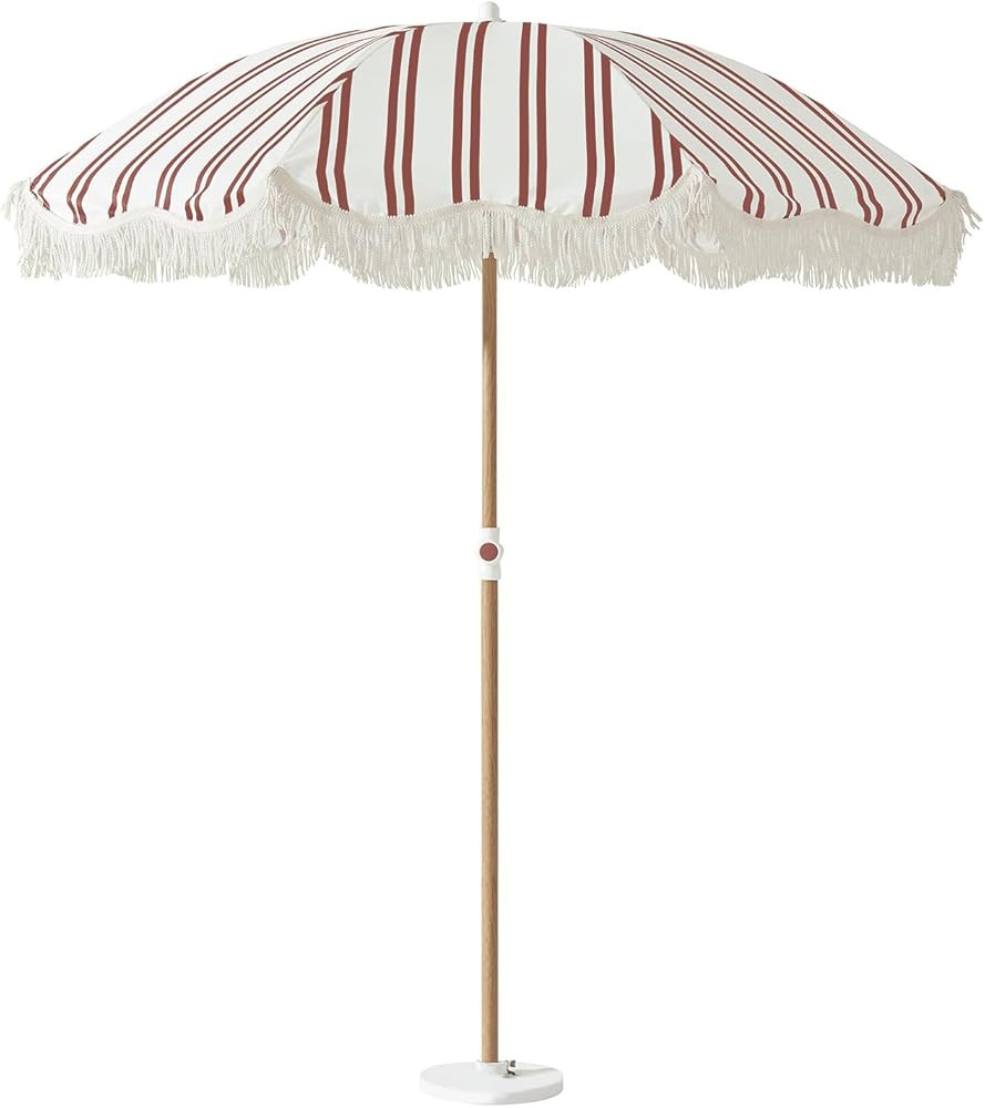6.5FT Striped Beach Umbrella with Fringe, UPF 50+ Sun Protection with Silver Coating, Adjustable ... | Amazon (US)