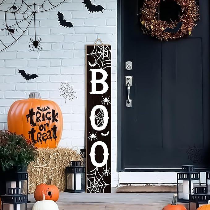 Halloween Porch Sign Boo Sign For Front Porch Scary Wooden Vertical Welcome Sign Yard Standing Fo... | Amazon (US)