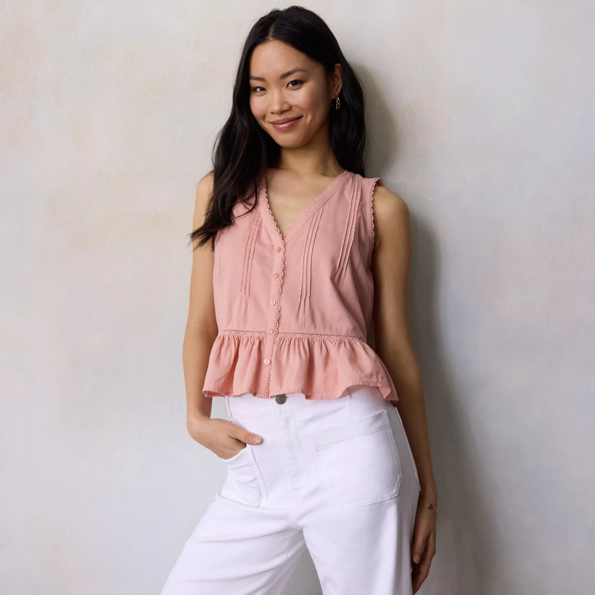 Petite LC Lauren Conrad Pintuck Lace Trim V-Neck Tank Top | Kohl's