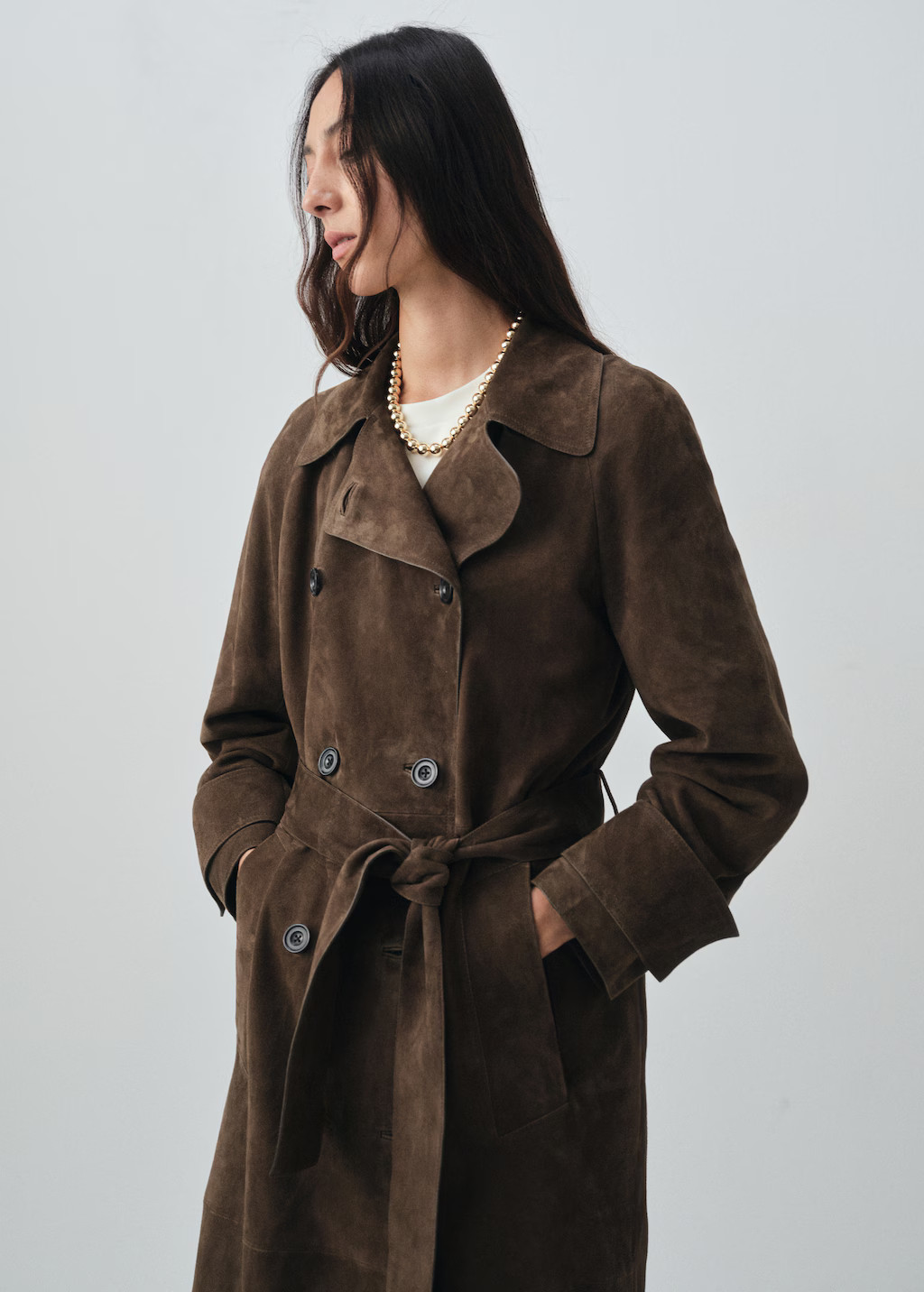 100% suede double-breasted trench coat - Women | MANGO United Kingdom | MANGO (UK)