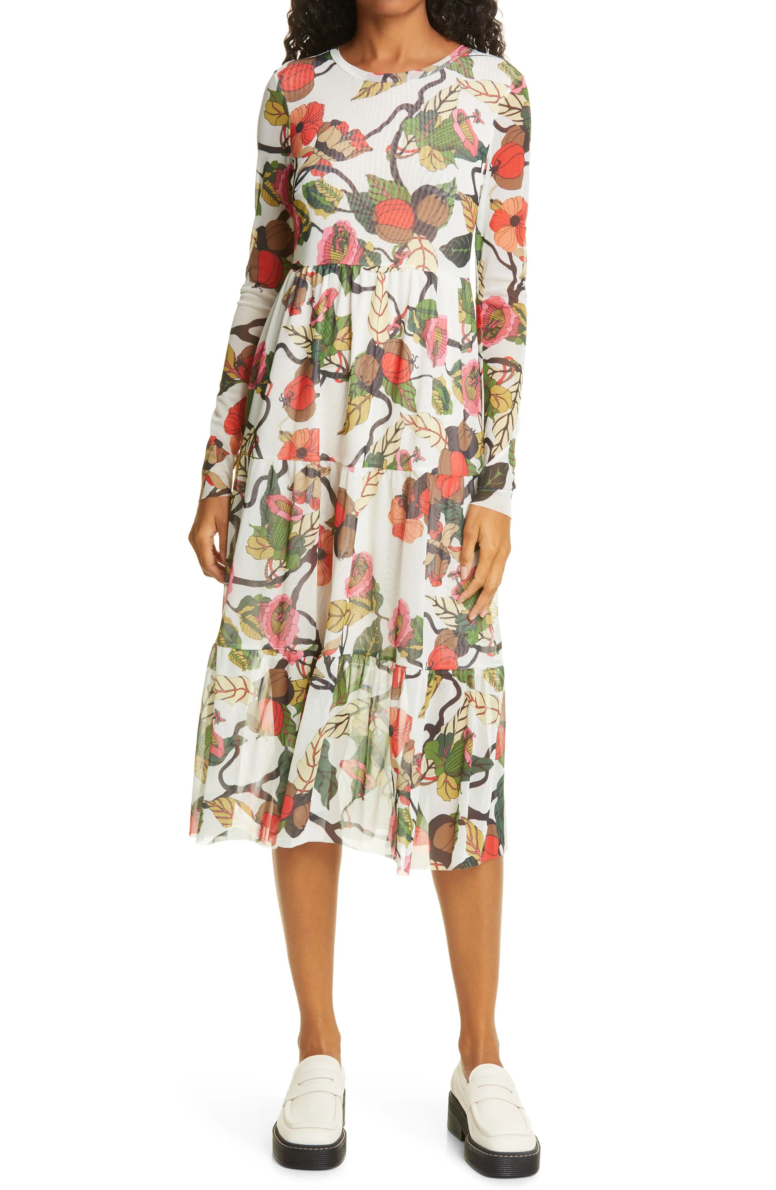 Women's Baum Und Pferdgarten Jocelina Floral Long Sleeve Midi Dress, Size Medium - Ivory | Nordstrom