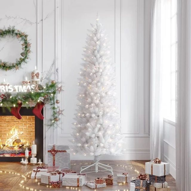 HOMAKER 7.5ft White Christmas Tree w/ UL Certified 380 Prelit 380 Warm Lights, Holiday Fraser Fir... | Walmart (US)