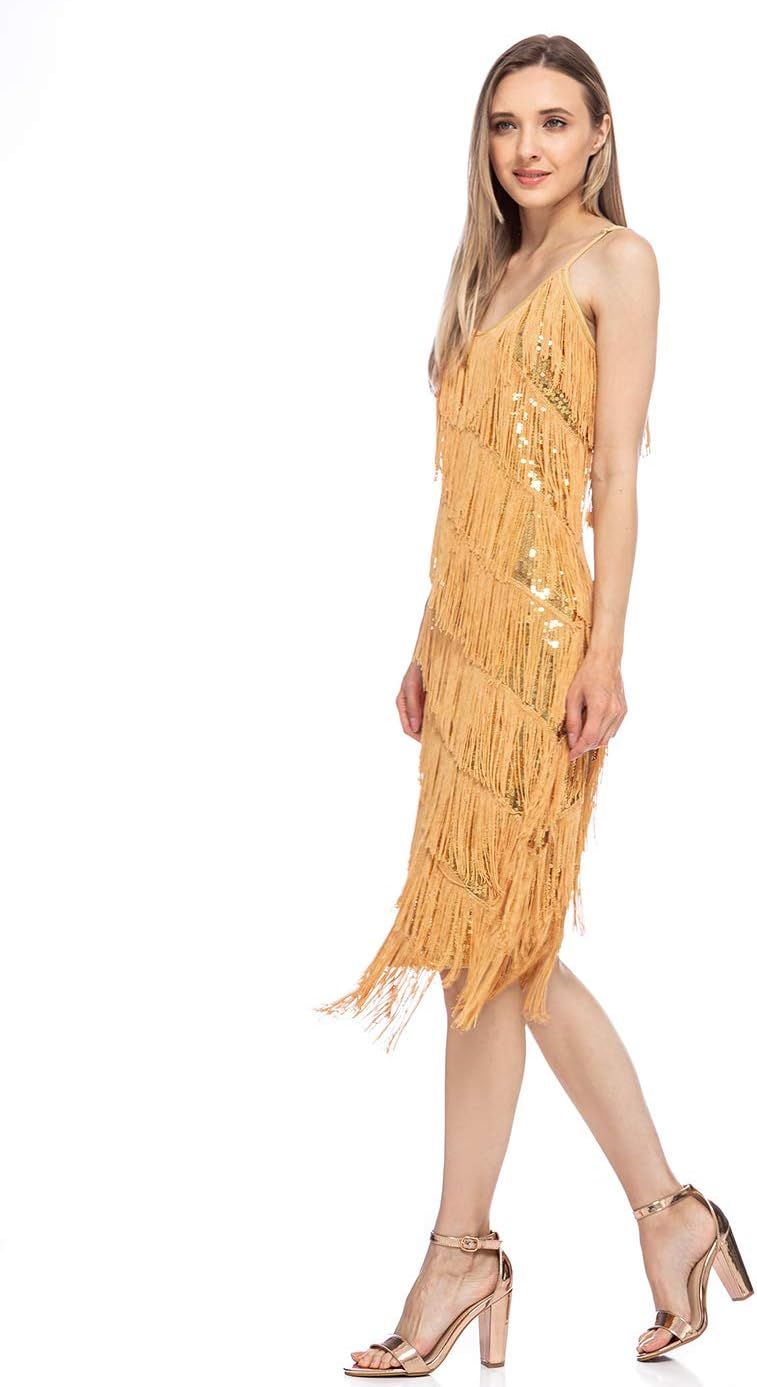 Anna-Kaci Womens Fringe Sequin Strap Backless 1920s Flapper Party Mini Dress | Amazon (US)