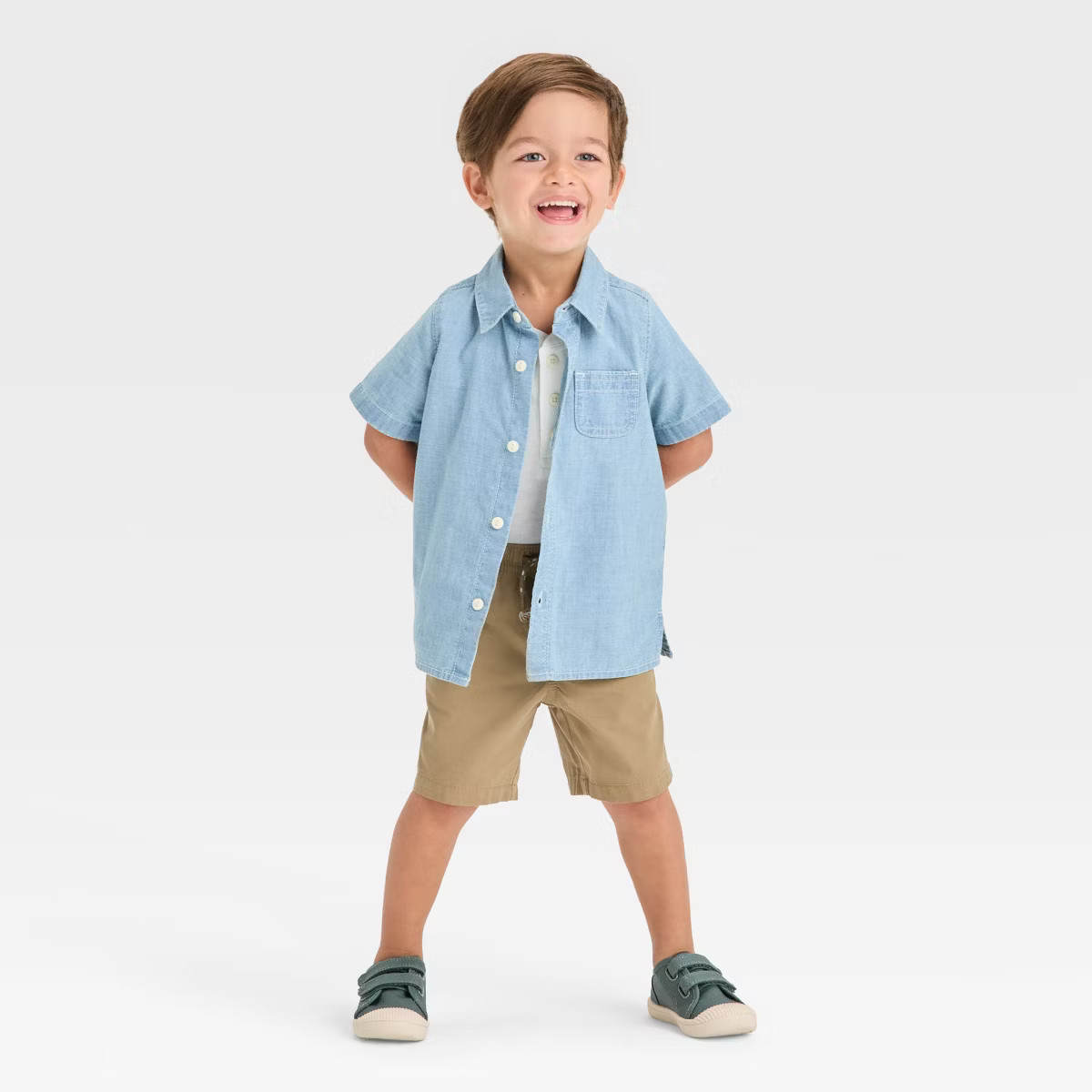 OshKosh B'gosh Toddler Boys' Short Sleeve Chambray Shirt - Blue | Target