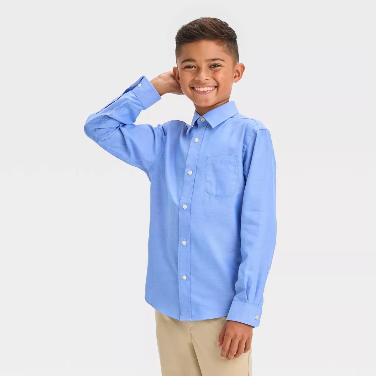 Boys' Long Sleeve Button-Down Shirt - Cat & Jack™ Blue/White M | Target