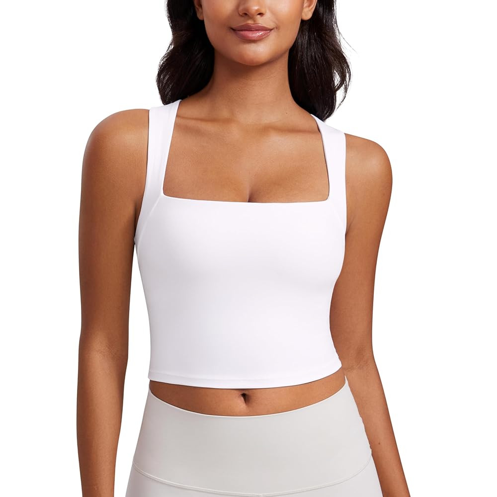 CRZ YOGA Butterluxe Womens Longline Square Neck Sports Bras - Basic Crop Tank Yoga Workout Tops w... | Amazon (US)