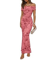 ZESICA Women's Summer Off Shoulder Floral Bodycon Maxi Dress 2026 Ruched Elegant Formal Cocktail ... | Amazon (US)