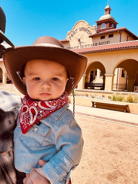 Western baby
Baby boy
Cowboy baby
Halloween costume 
Western party 
Denim onesie for baby
Cowboy hat for baby
Western hat for baby
Bandana bib
Baby bib
Triangle bib
Drooling bin
Wrangler onesie
Texas
Fort Worth 

#LTKkids #LTKtravel #LTKbaby