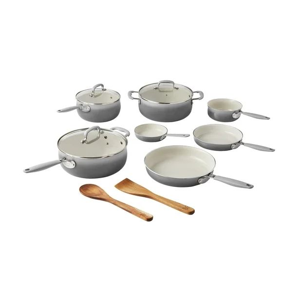 The Pioneer Woman 12 pieces Classic Belly Cookware Set, Porcelain Enamel, Ombre Grey - Walmart.co... | Walmart (US)