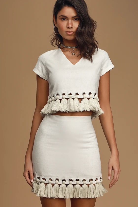 Belinda Beige Tassel Mini Skirt | Lulus (US)