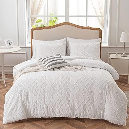 SLEEPBELLA Comforter Set King Size, White Bedding Comforter Set Vertical Tufted Design ,Boho King... | Amazon (US)