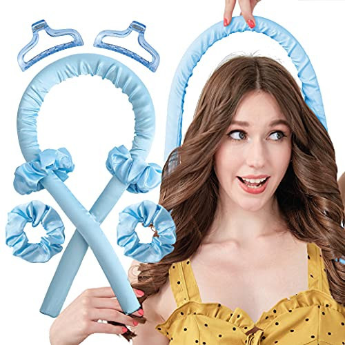 Heatless Curling Rod Silk Headband, No Heat Curls Rollers, Curlers with Ribbons Sleeping Soft Wave Hair Curler DIY Hair Styling Tools Formers for Long Medium Hair (Blue) | Amazon (US)