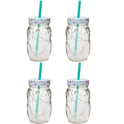Amici Home Unicorn Mason Jar Novelty Drinkware, Figural Embossed Unicorn's Head, Teal Plastic Straw, Metal Twist-Top,20-Ounce | Target