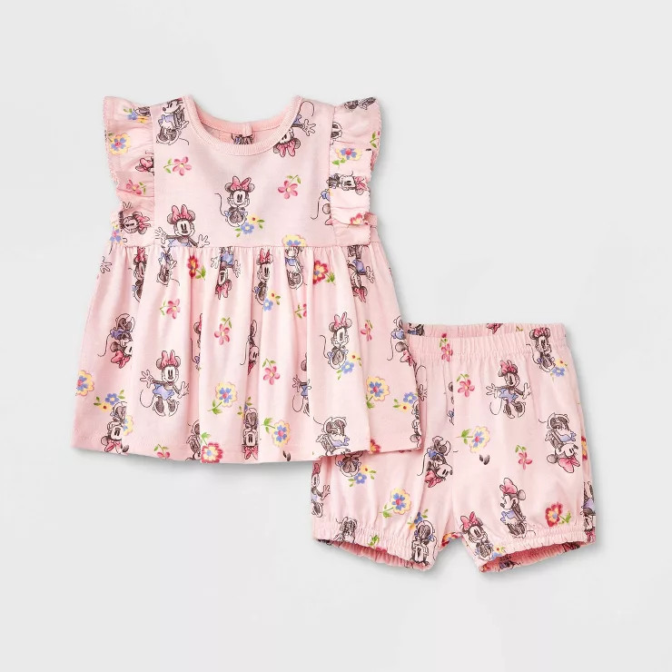Baby Girls' Mickey Mouse Top and Bottom Set - Light Pink | Target