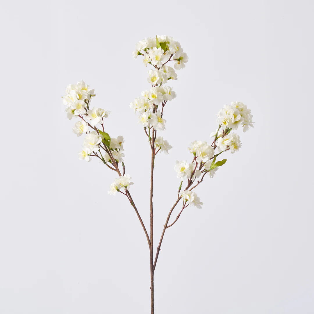 White Faux Cherry Blossom Branch Single Long Stem Floral Spray - 36" | Darby Creek Trading