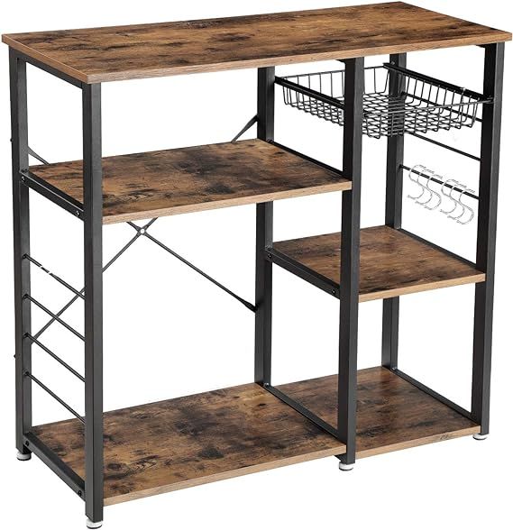 VASAGLE Industrial Kitchen Baker’s Rack, Coffee Bar, Microwave Oven Stand Metal Frame, Wire Bas... | Amazon (US)