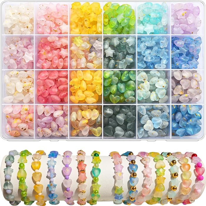 1000Pcs Matte Acrylic Star Beads Hart Beads for Jewelry Making Frosted Gold Foil Acrylic Beads Pa... | Amazon (US)