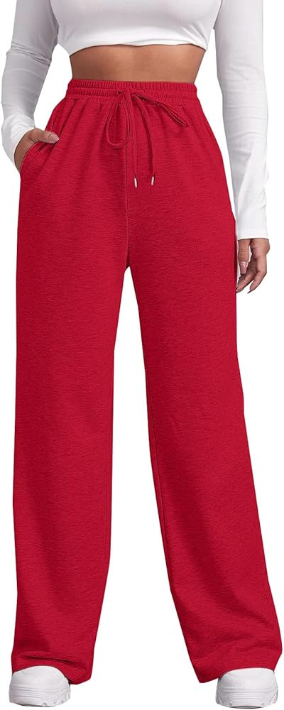 SOFIA'S CHOICE Women's High Waist Drawstring Sweatpants with Pockets Loose Straight Leg Lounge Pa... | Amazon (US)