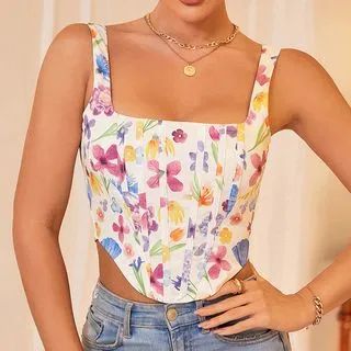 Sleeveless Floral Corset Top | YesStyle Global