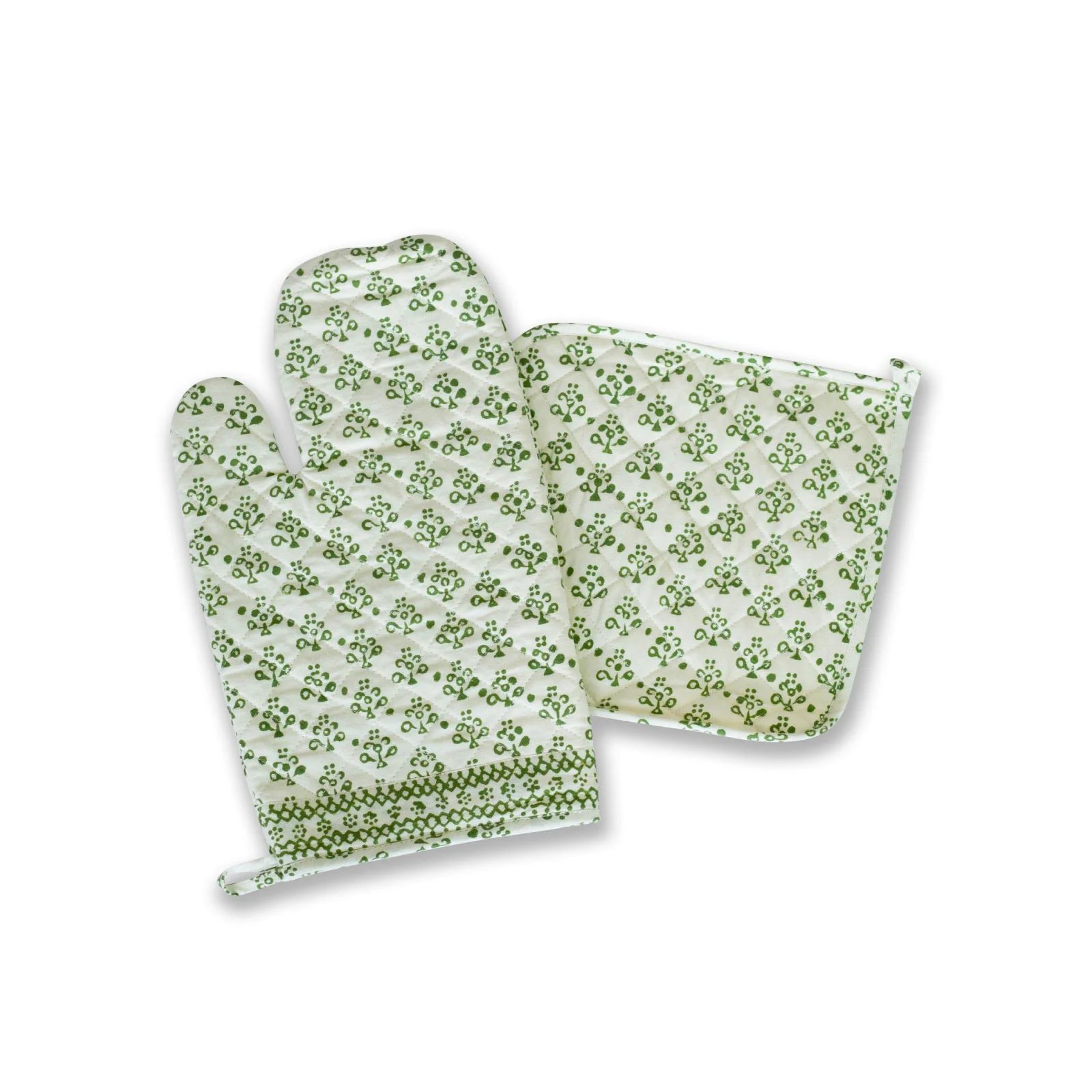 Green Floral Oven Mitt Set | Brooke and Lou