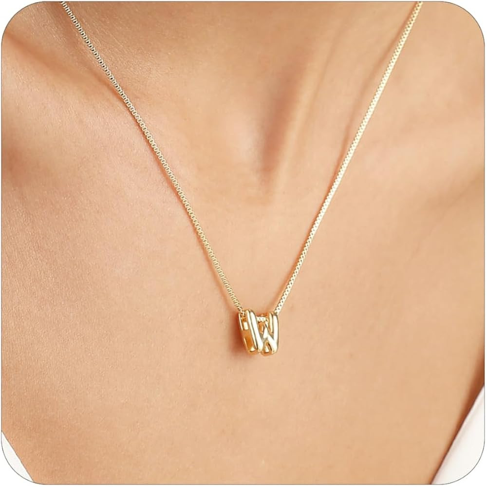 Bubble Gold Letter Necklace for Women, 14k Gold Plated Balloon Initial Necklace, Dainty Gold Neck... | Amazon (US)