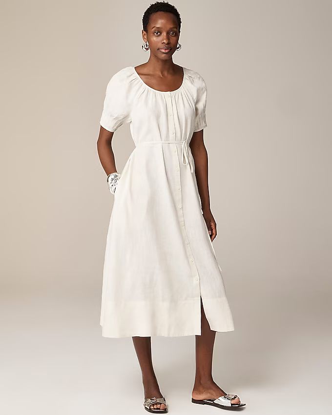 Your browser does not support videoShop this looknewButton-up midi dress in linen$198.00NaturalSe... | J.Crew US