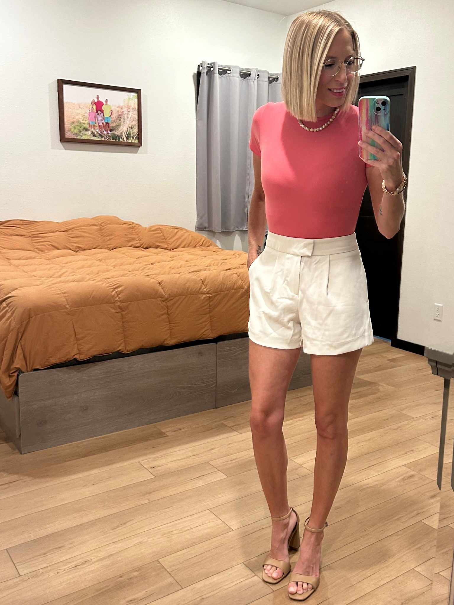 #spring #ootd 
Sized up in the body suit to a medium. Everything else runs tts.
Shorts color name white.