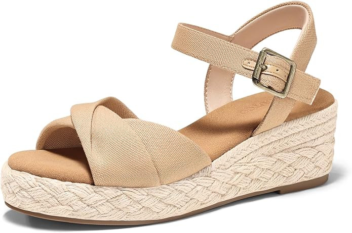 Coutgo Womens Platform Wedge Heels Sandals Espadrilles Open Toe Ankle Strap Twist Canvas Summer B... | Amazon (US)