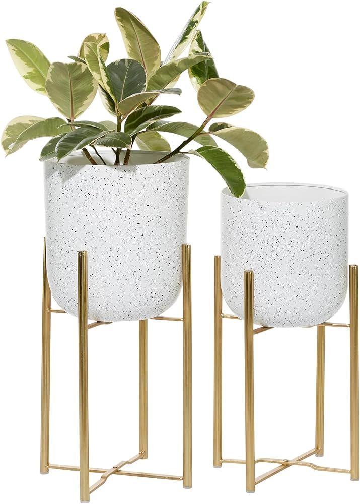 Deco 79 Metal Deep Dome Speckled Planter with Gold Stands, Set of 2 22", 19"H, White | Amazon (US)