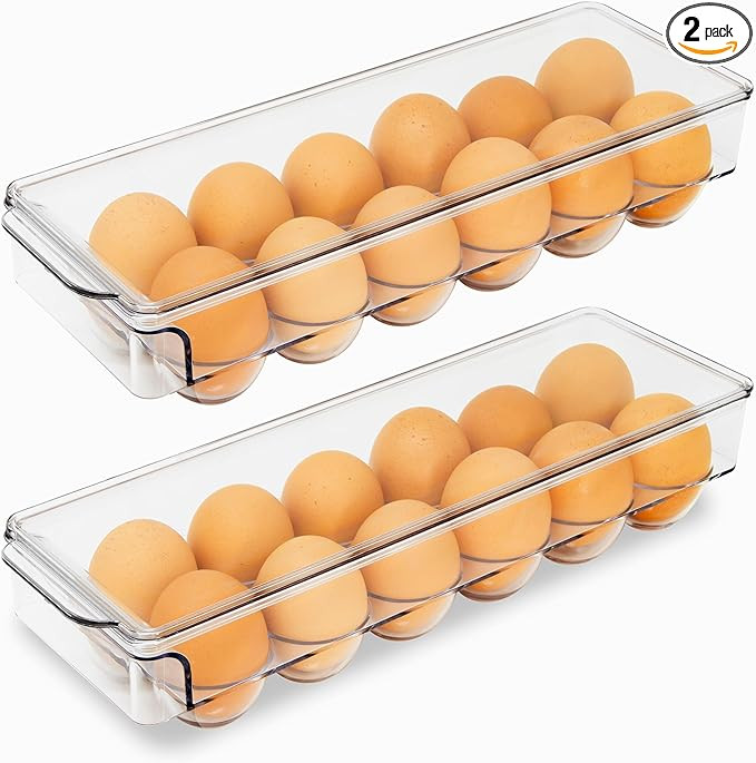 Egg Container for Refrigerator 12 count [2 Pack] | Egg Holder for Refrigerator Stackable with Lid... | Amazon (US)