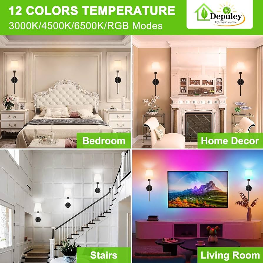 Depuley Battery Operated Wall Sconce: Set of 2 Wireless Wall Lights with Remote for Bedroom - Bla... | Amazon (US)