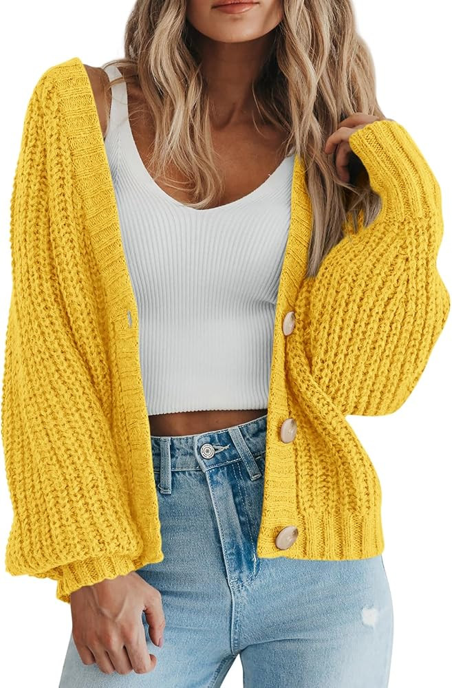 PRETTYGARDEN Women's Chunky Knit Open Front Sweater Long Sleeve Button Loose Short Cardigan Outer... | Amazon (US)