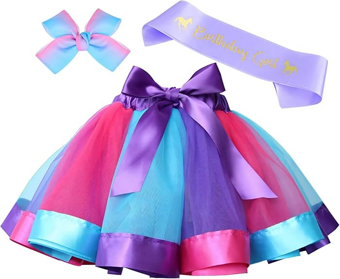 Layered Rainbow Tutu Skirt Costumes Set with Hair Bows Clips and Satin Sash for Girls Birthday Pa... | Amazon (US)