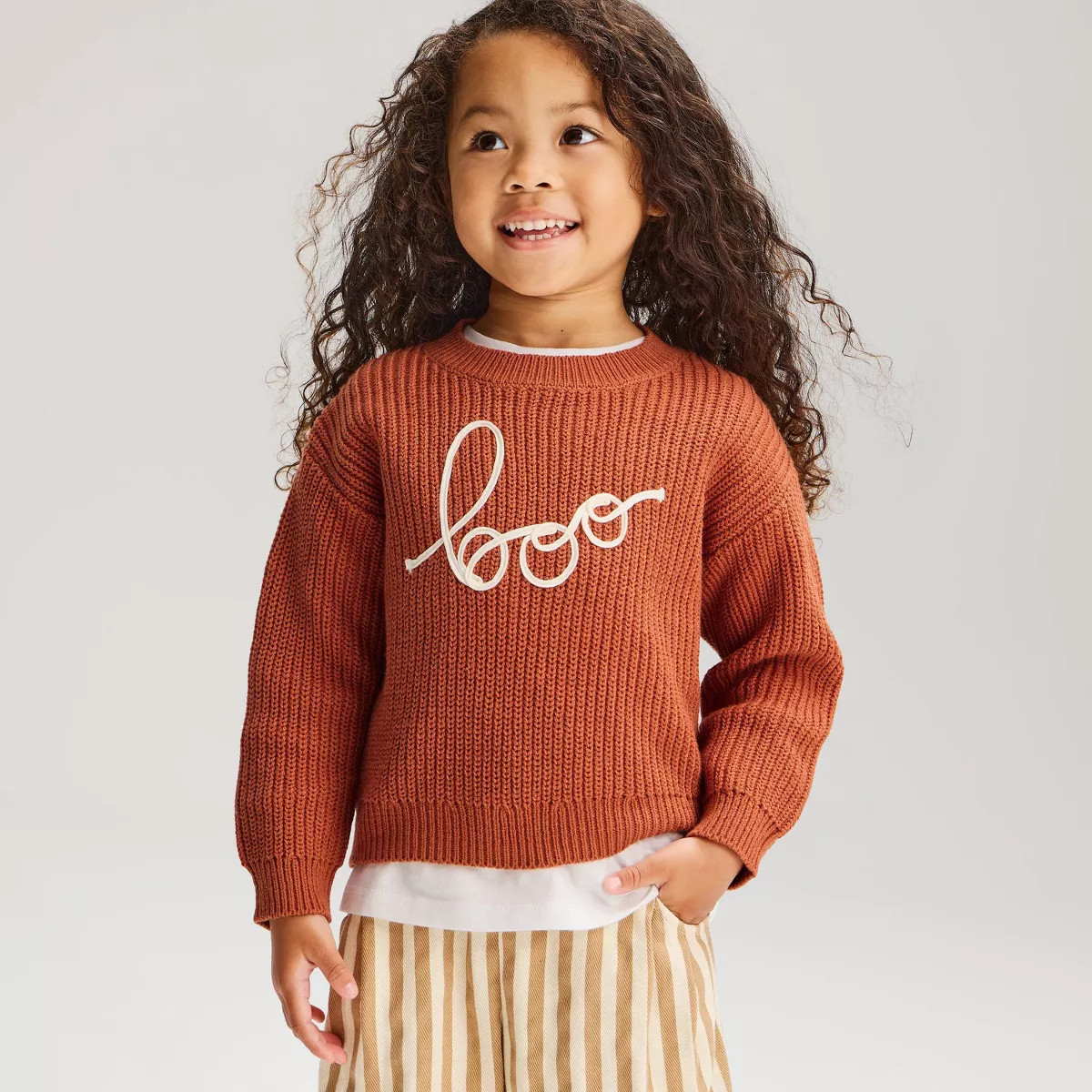Toddler Girls' Halloween Boo Short Sleeve Crewneck Sweater - Cat & Jack™ Orange 5T | Target
