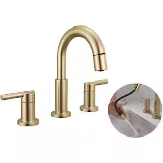 Nicoli Gold Pull-Down Spout 8 in. Widespread Double Handle Bathroom Faucet Drain Included in Champagne Bronze | The Home Depot