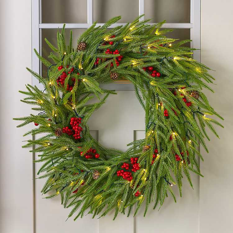 Pre-Lit Norfolk Mixed Berry Christmas Wreath | Kirklands