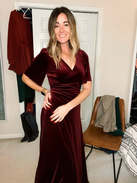 The most beautiful velvet wrap maxi dress for the holiday season! Also would like to add, perfect for a bump too. I definitely would have worn this when pregnant with my babes but it’s also perfect for any holiday event or wedding this winter. Amazon dresses. amazon fashion. I’m 5’7” 36a 135lbs wearing a medium. 

#LTKCyberWeek #LTKfindsunder100 #LTKstyletip