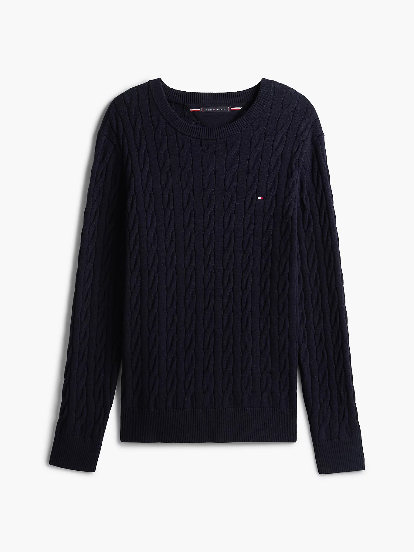 Shop Blue Flag Embroidery Cable Knit Jumper | TOMMY HILFIGER | Tommy Hilfiger UK