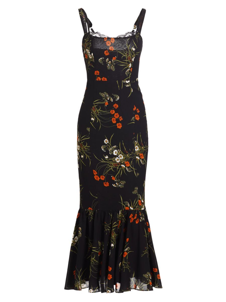 Irisa Floral Fluted Midi-Dress | Saks Fifth Avenue