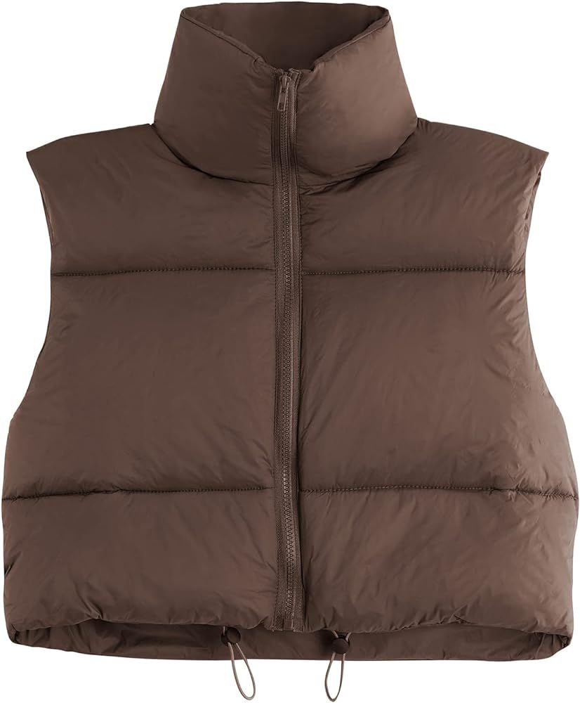 Century Star Cropped Puffer Vest Women Fashion High Neck Zipper Jacket Coat Sleeveless Winter War... | Amazon (US)