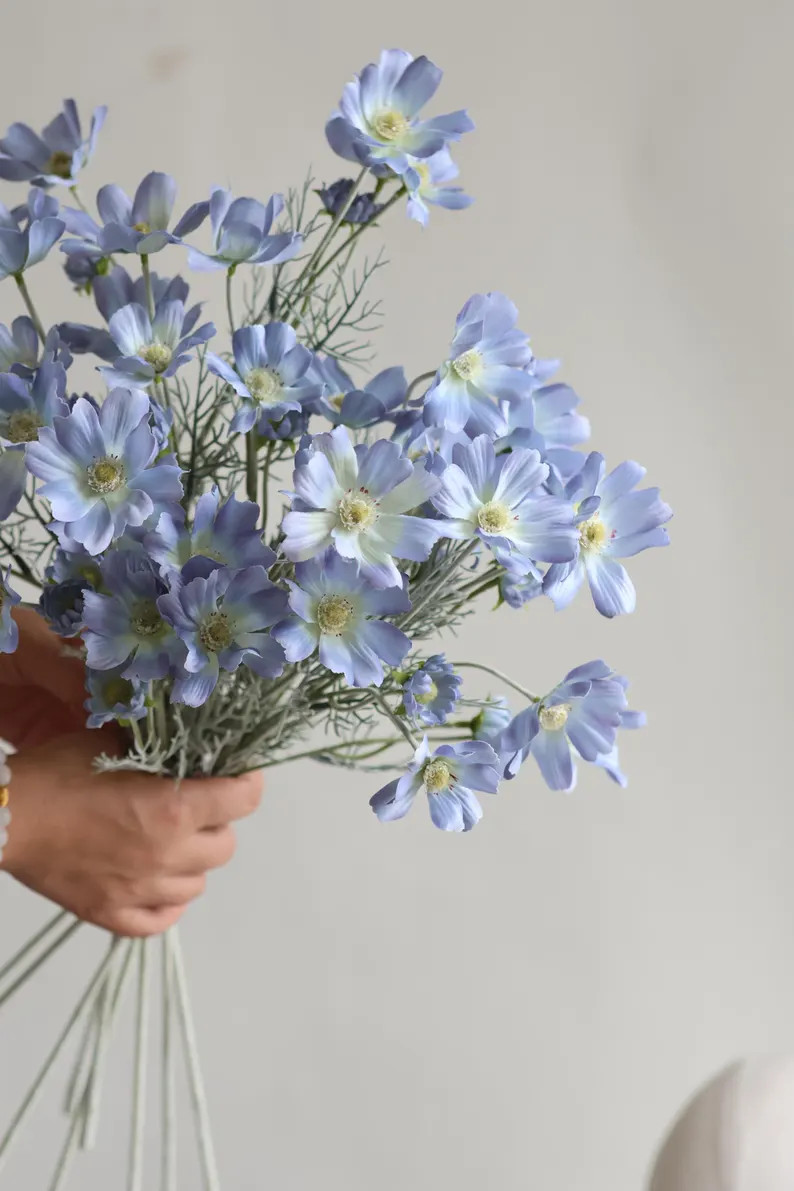 23" Light Blue Artificial Flowers, Faux Cosmos Stems, Silk Wildflowers, Home Decor/gift for Her/w... | Etsy (US)
