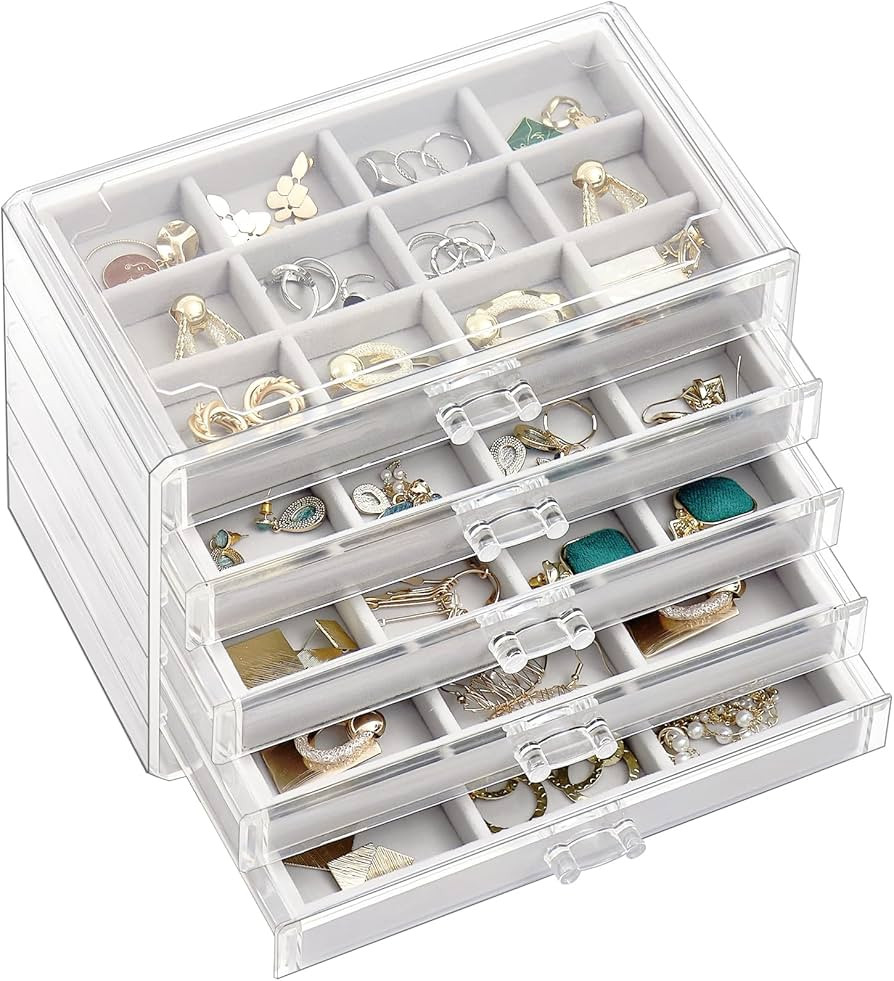 ProCase Earring Holder Organizer Jewelry Box with 5 Drawers, Acrylic Clear Earring Case with Adju... | Amazon (US)